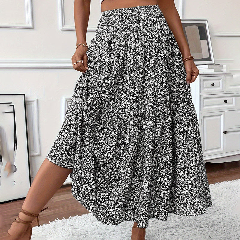 Boho Floral Maxi Skirt for Women β High Waist Pleated A-Line Summer Skirt