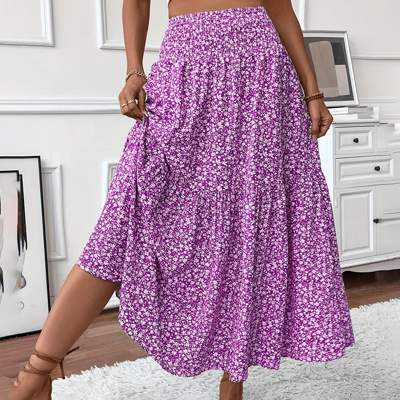 Boho Floral Maxi Skirt for Women β High Waist Pleated A-Line Summer Skirt