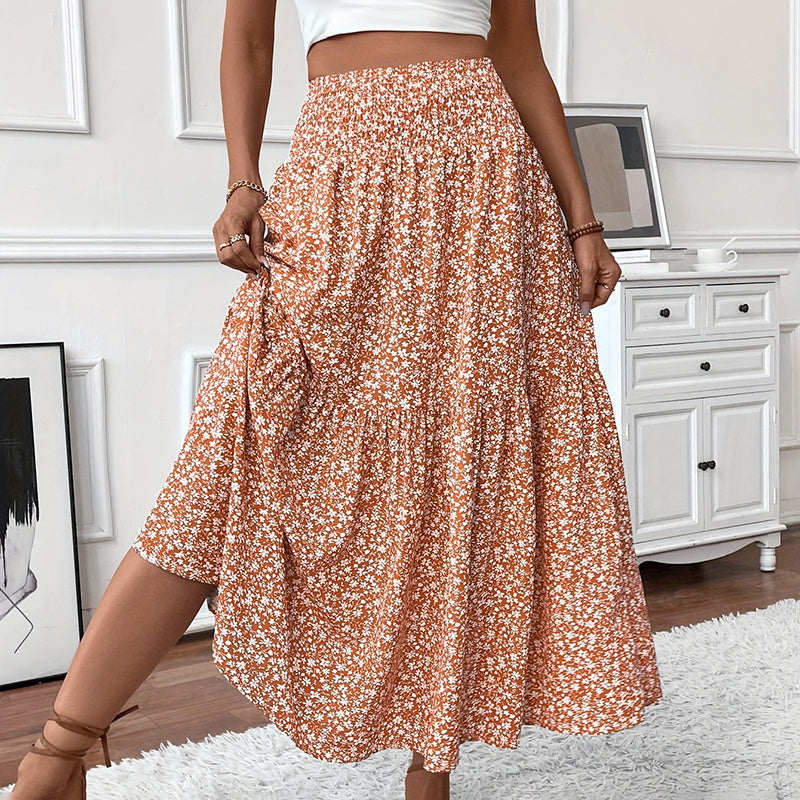 Boho Floral Maxi Skirt for Women β High Waist Pleated A-Line Summer Skirt