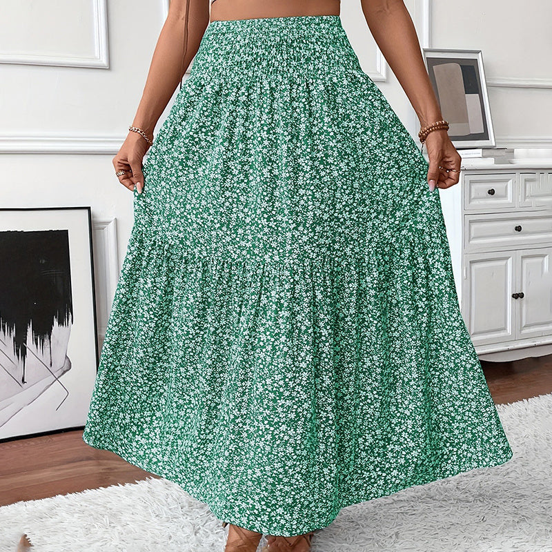 Boho Floral Maxi Skirt for Women β High Waist Pleated A-Line Summer Skirt