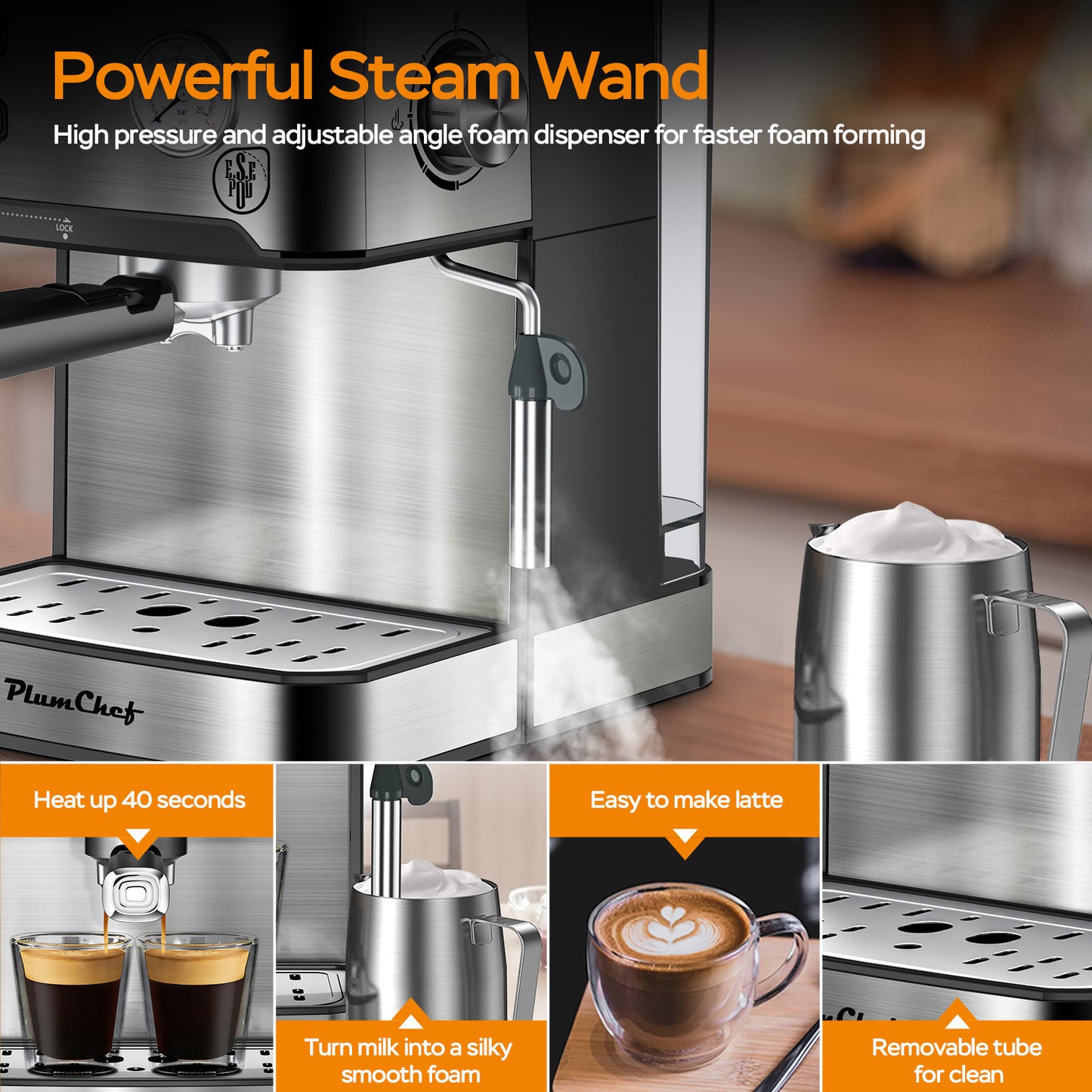 20-Bar Professional Espresso Machine with Milk Frother | Café Experience at Home