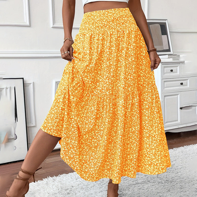 Boho Floral Maxi Skirt for Women β High Waist Pleated A-Line Summer Skirt