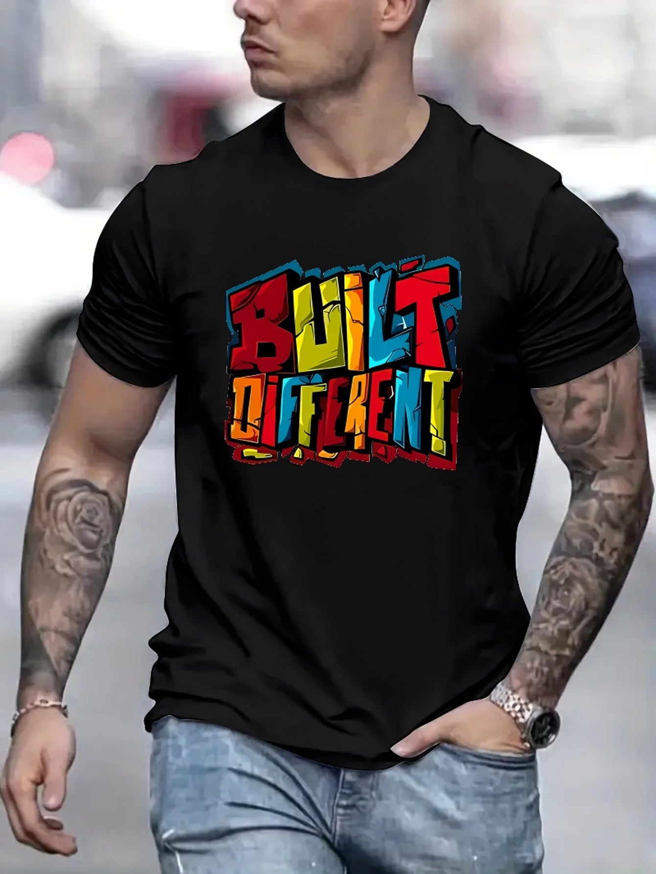 Men’s Colorful Letters Casual Pattern T-Shirt