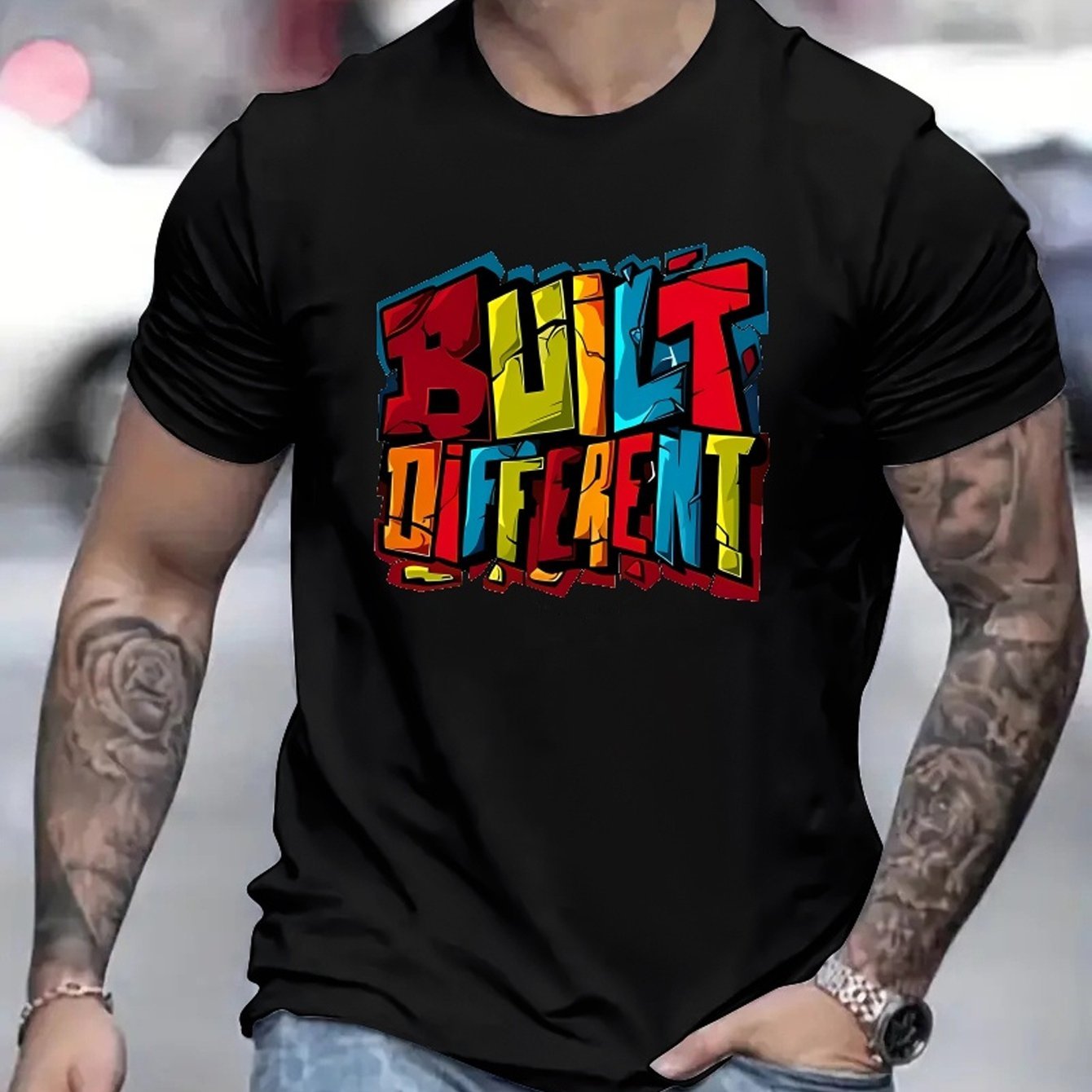 Men’s Colorful Letters Casual Pattern T-Shirt