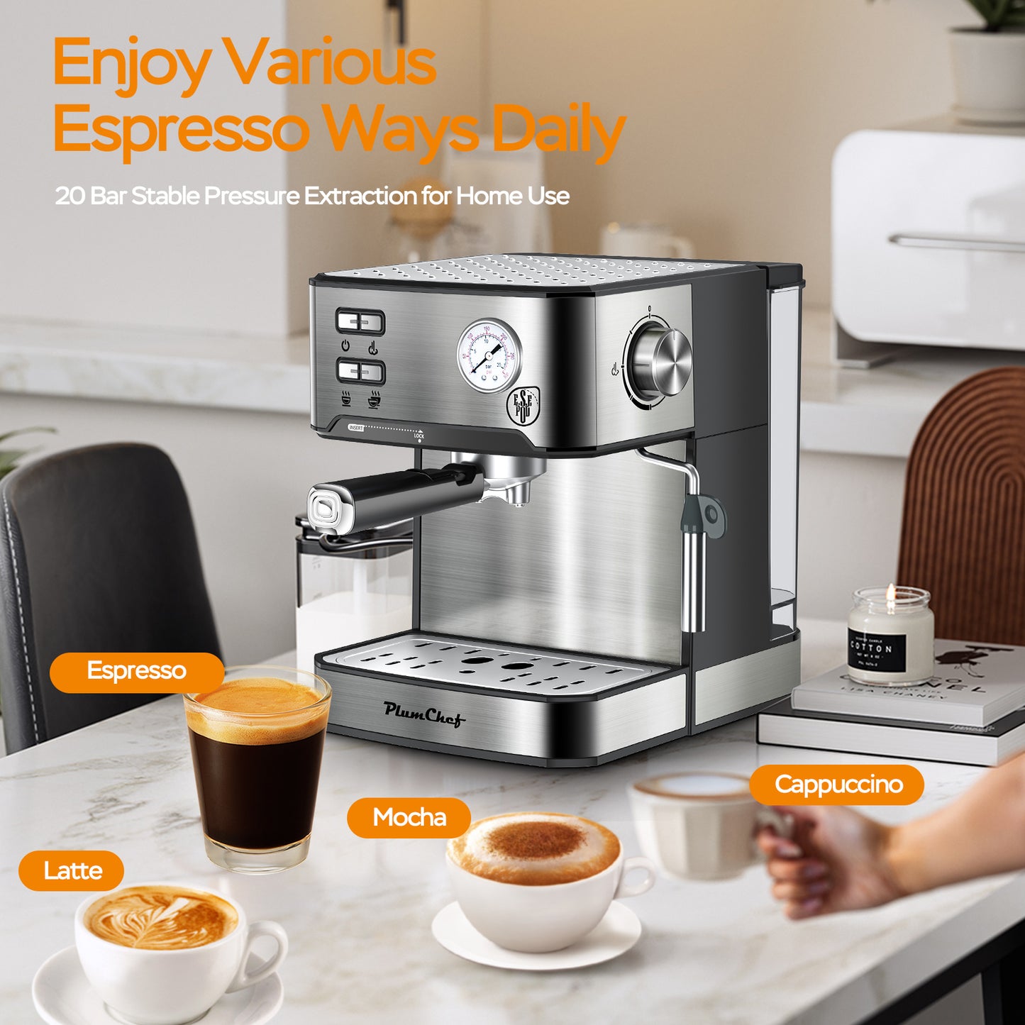 20-Bar Professional Espresso Machine with Milk Frother | Café Experience at Home