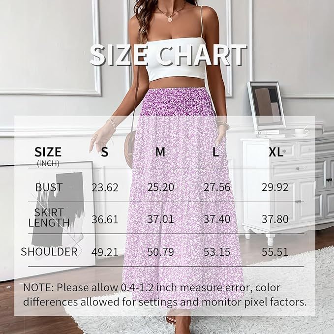 Boho Floral Maxi Skirt for Women – High Waist Pleated A-Line Summer Skirt