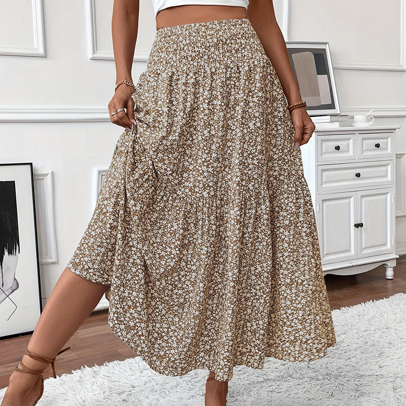 Boho Floral Maxi Skirt for Women – High Waist Pleated A-Line Summer Skirt